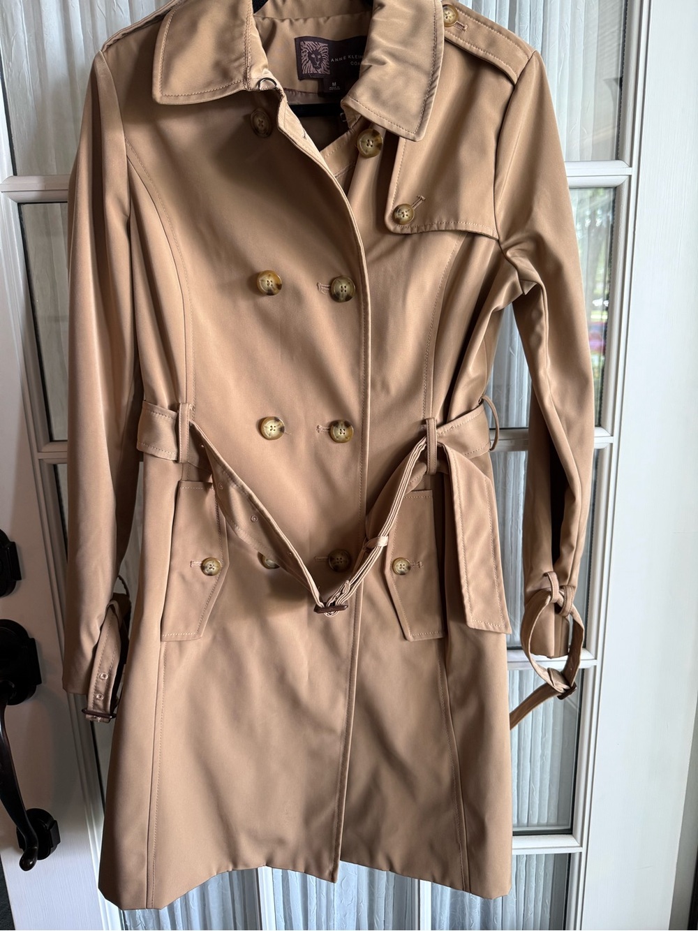 Anne Klein Women's Tan Trench Coat Belted Classic Sz M Khaki